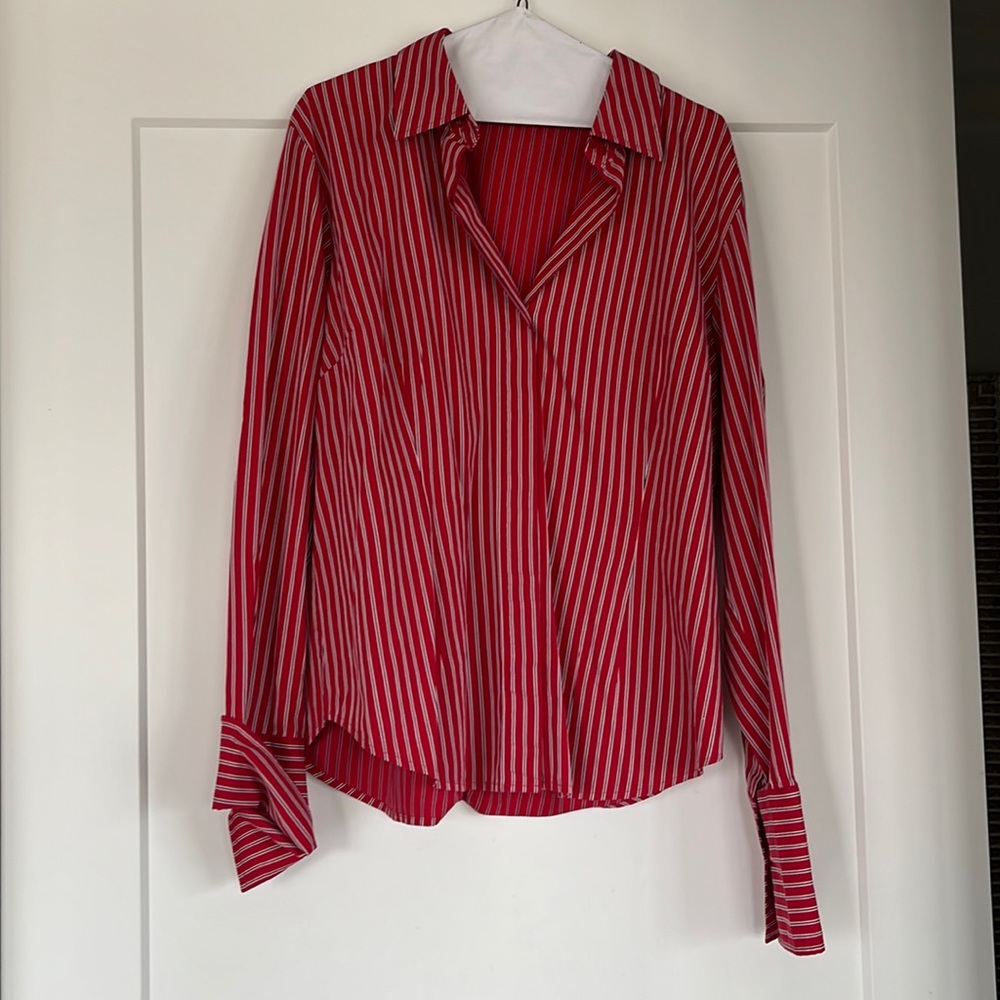 Red and Blue Striped Blouse